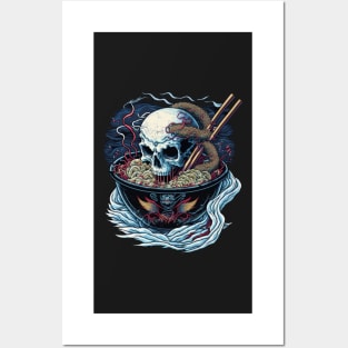 The great wave off kanagawa Ramen Bowl and skull Posters and Art